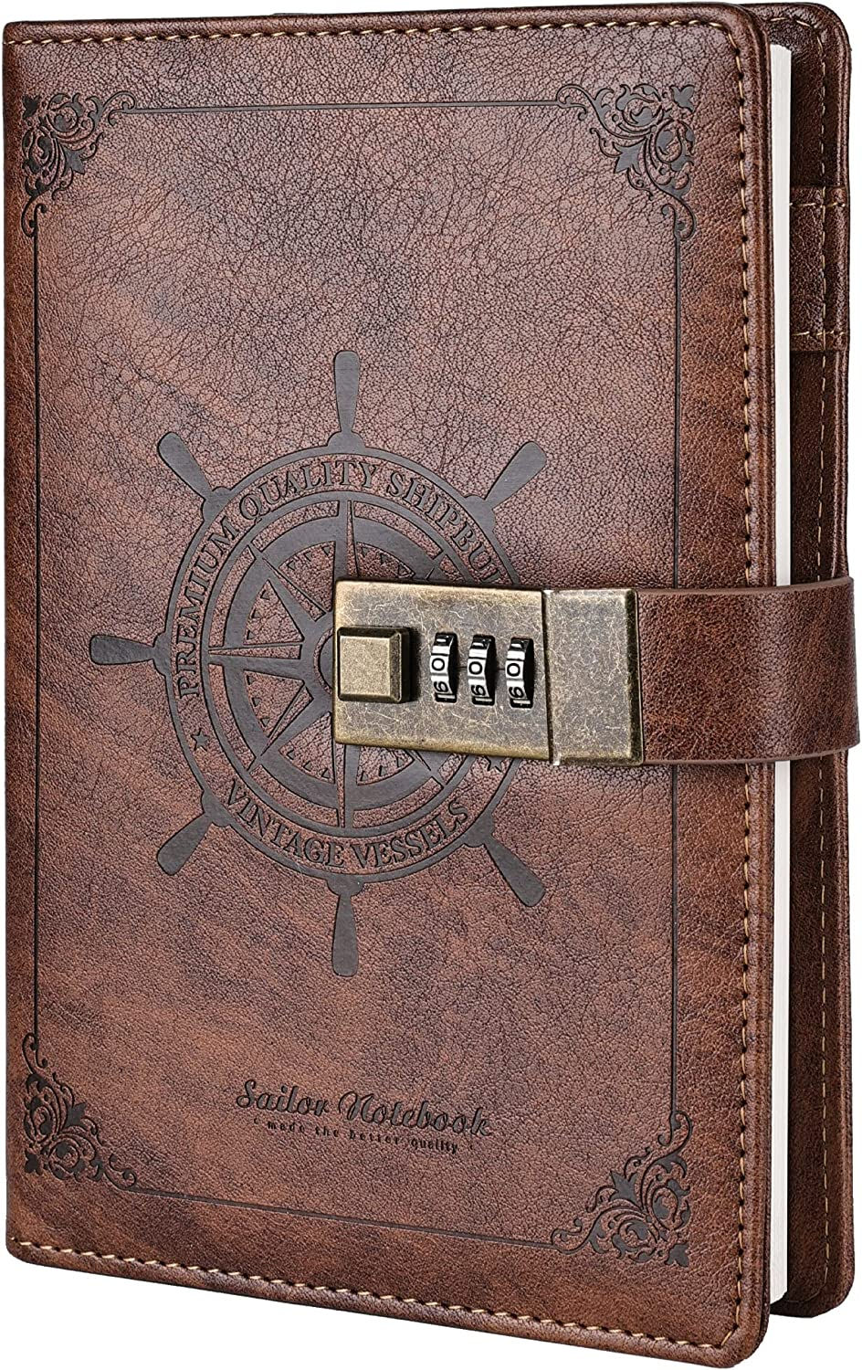 Thumbnail: TIEFOSSI B6 Leather Journal Notebook with Combination Lock, Travel Sailor Writi