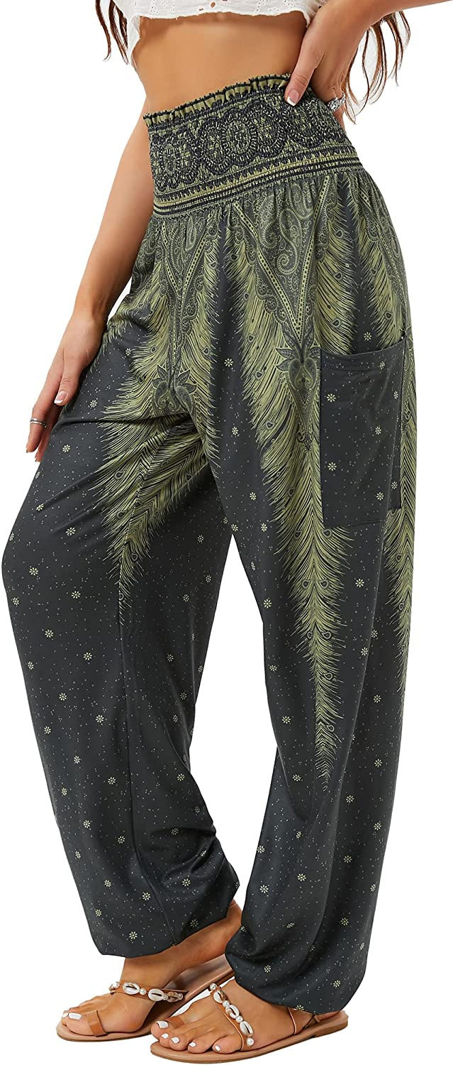 Thumbnail: QIANXIZHAN Women's Harem Pants, High Waist Yoga Boho Trousers with Pockets