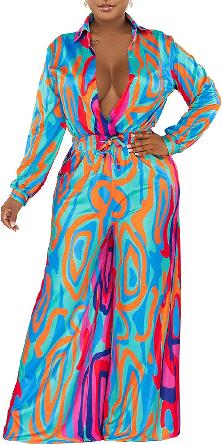 Thumbnail: GEMEIQ Womens Long Sleeve Shorts Romper Sexy Printed One Piece Outfit Elastic W