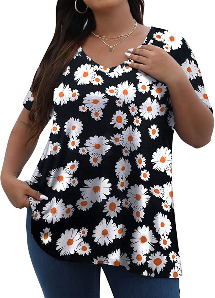 Thumbnail: Tencede Women's Plus Size V Neck Tunic Tops Summer Casual T-Shirt