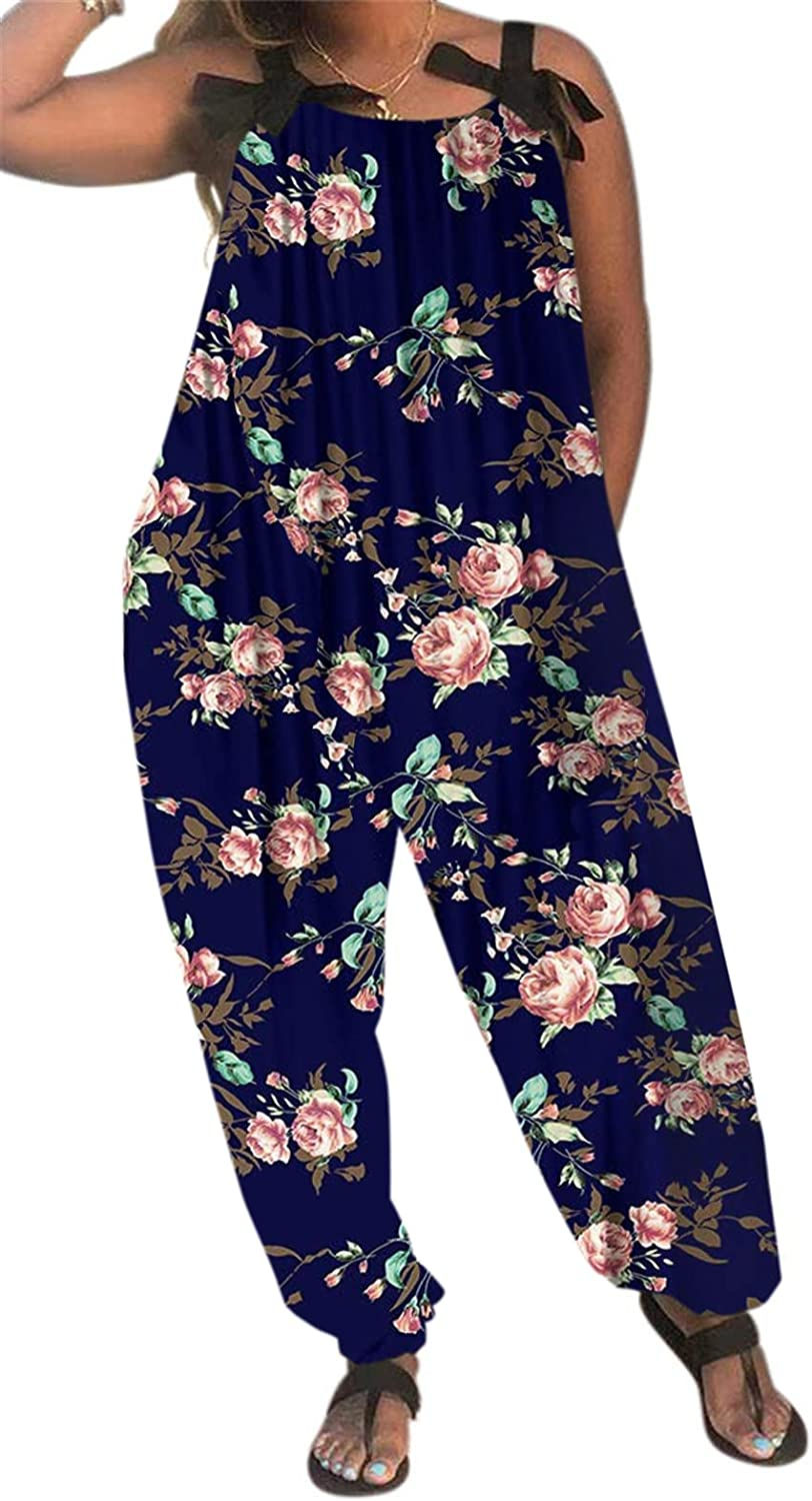 Thumbnail: LAMISSCHE Wonens Plus Size Overalls Spaghetti Strap Baggy Romper Harem Wide Leg