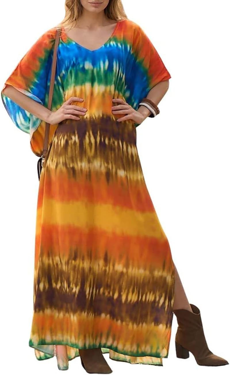 Thumbnail: Bsubseach Women Casual Beach Kaftan Dress Short Sleeve Loungewear Caftan Swimsu
