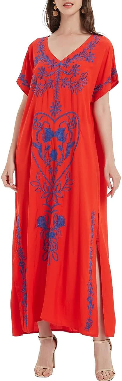 Thumbnail: Bsubseach Embroidered Kaftan Dresses for Women Swimsuit Cover Ups Beach Caftan 