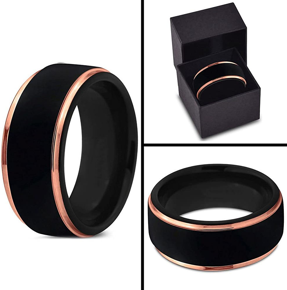 Thumbnail: Tungsten Wedding Band Ring 10mm for Men Women Black Rose Yellow Gold Plated Ste