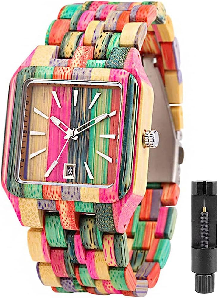 Thumbnail: Tiong Brand Wooden Watches Mens with Handmade Colorful Bamboo Wood Watch Analog