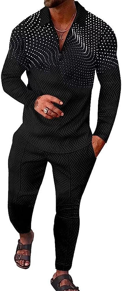Thumbnail: BURWOF Men's Polo Sweatsuit Sets Long Sleeve 2 Piece Outfit Fashion Jogging Tra