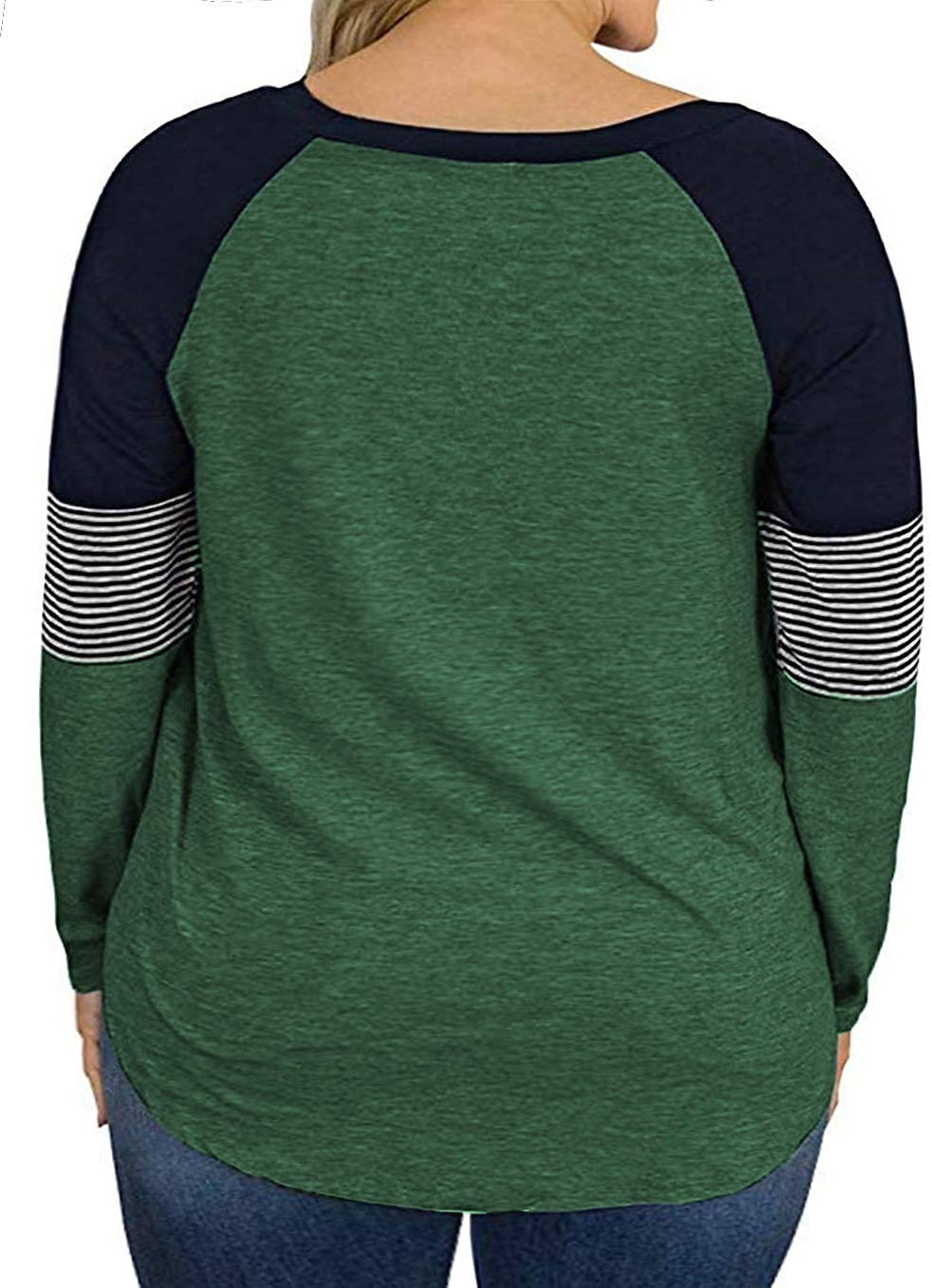 Thumbnail: ROSRISS Plus-Size Tops for Women Raglan Short/Long Sleeve Color Block Striped T