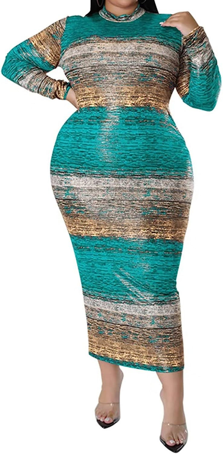 Thumbnail: IyMoo Women's Plus Size Crewneck Long Sleeve Bodycon Maxi Dress Casual Long Dre