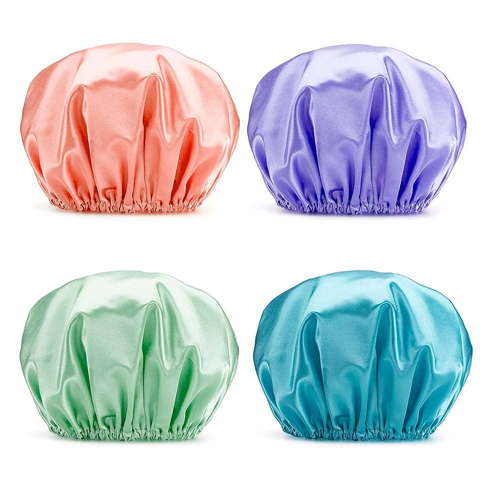 Thumbnail: AmazerBath Shower Caps for Women Reusable Waterproof, 4 Pack Women Shower Caps 