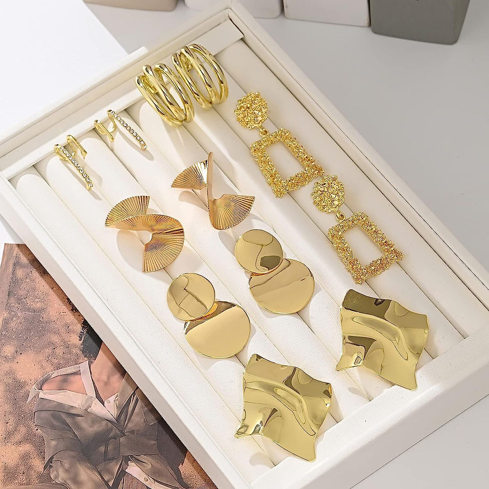 Thumbnail: 6 Pairs Gold Drop Dangle Earrings for Women Geometric Statement Earring Exagger