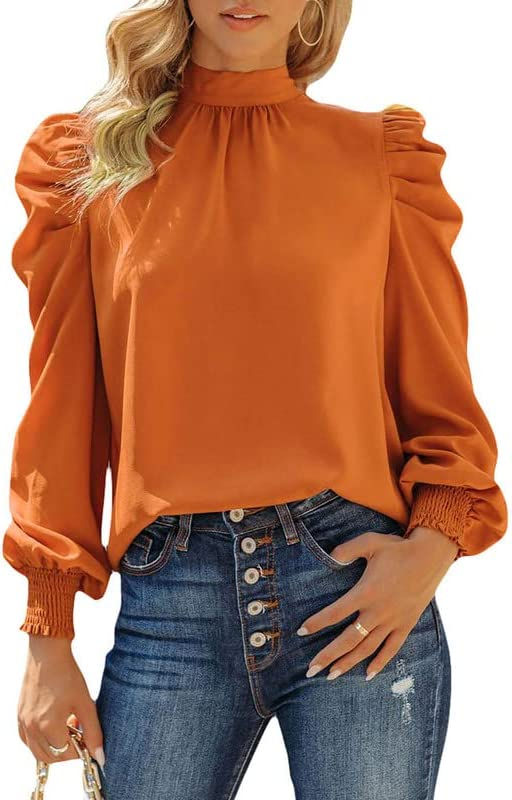 Thumbnail: Dokotoo Womens 2023 Long Sleeve High Neck Puff Long Sleeve Casual Loose Shirts 