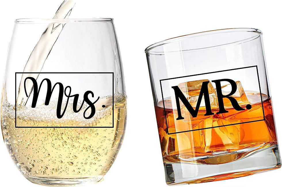 Thumbnail: COOL AF Mr and Mrs Whiskey and Wine Glass Gift Set - Wedding Gift Glass Set For