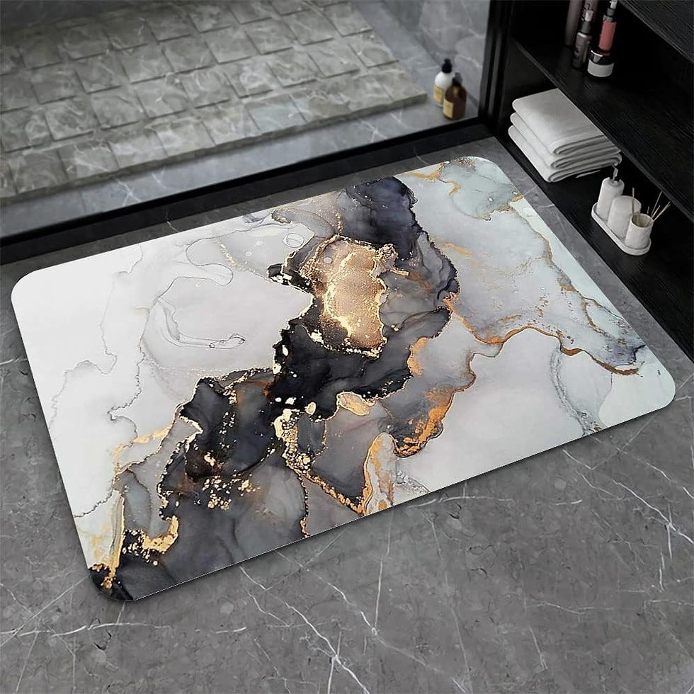 Thumbnail: Diatomaceous Earth Bath Mat,Black Grey Gold Marble Texture Non-Slip Volume Supe