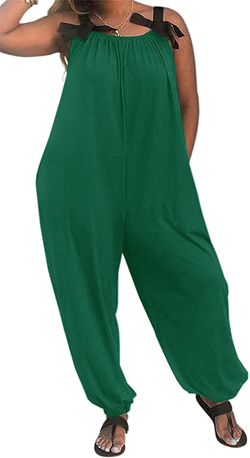 Thumbnail: LAMISSCHE Wonens Plus Size Overalls Spaghetti Strap Baggy Romper Harem Wide Leg