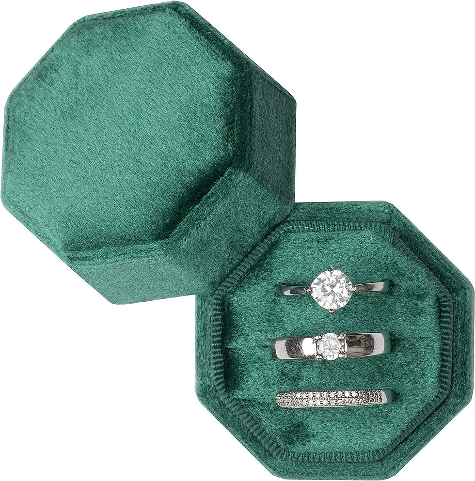 Thumbnail: Equal Octagon Velvet Ring Box Storage 3 Slots for Wedding Ceremony Proposal Eng
