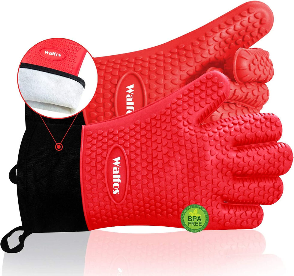 Thumbnail: Walfos Grilling Gloves - Heat Resistant Silicone Oven Mitt, Premium Non-Slip Si
