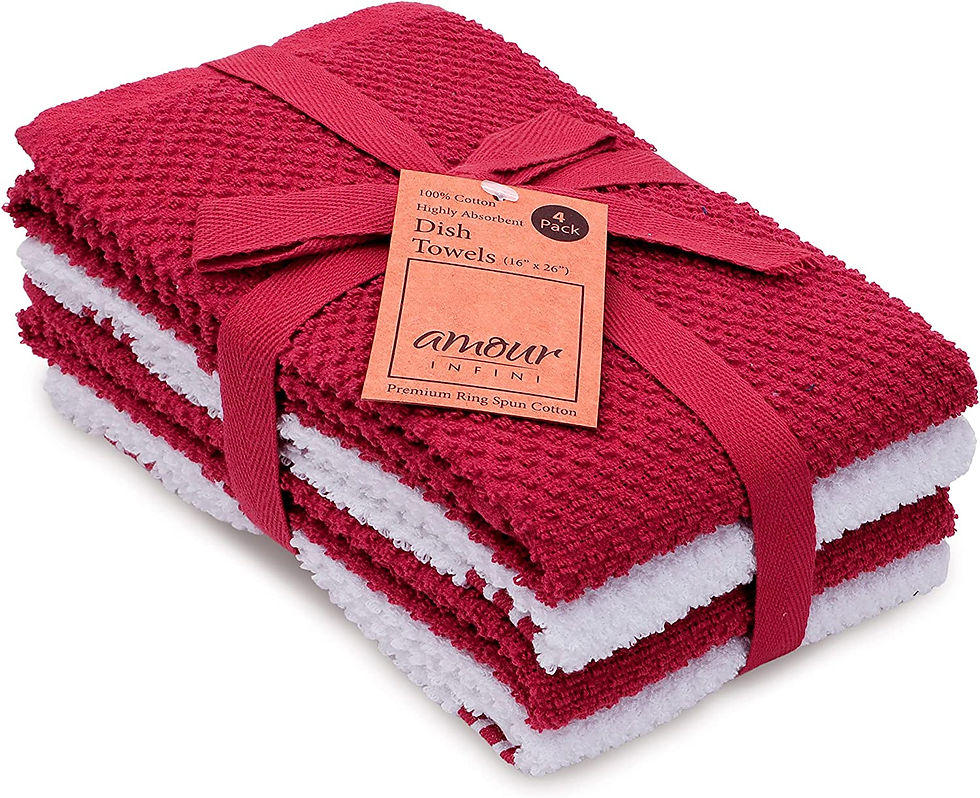 Thumbnail: AMOUR INFINI Cotton Terry Kitchen Dish Cloths | Set of 8 | 12 x 12 Inches | Sup