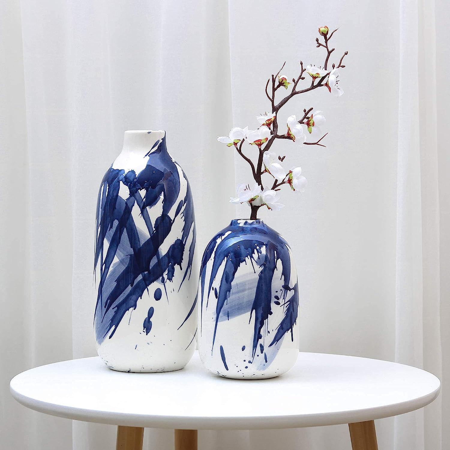 TERESA'S COLLECTIONS Modern Ceramic Vase, Home Decor Accents, Navy Blue and Whi