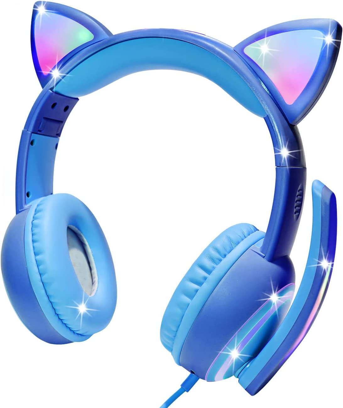 Kids Headphones,Cat Ear Earphone LED Light with USB Chargeable Foldable Kids/Te