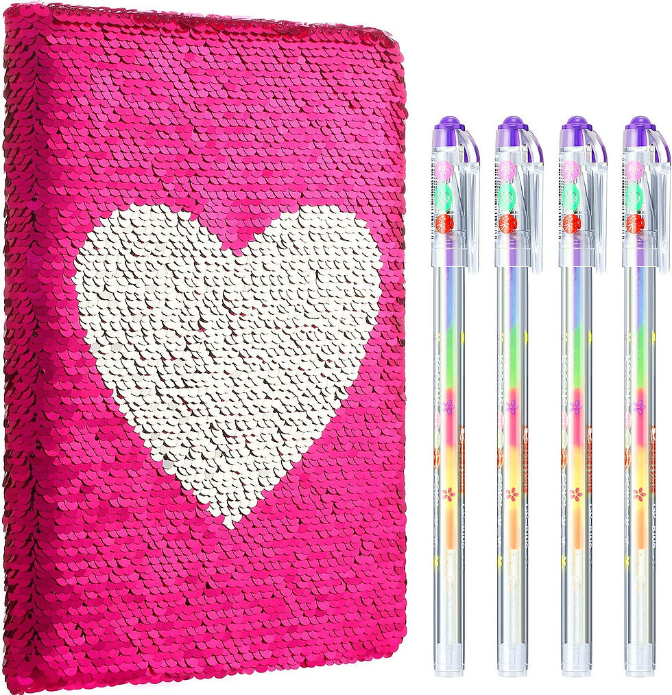 Thumbnail: Outus Sequin Notebook Set with 4 Pieces Color Gel Ink Pens Reversible Diary Fli