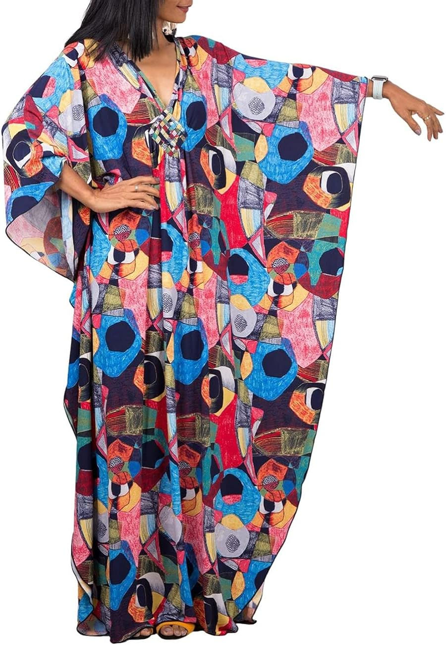 Thumbnail: Bsubseach Women Ethnic Print Kaftan Beach Dress Plus Size Swimsuit Cover Up