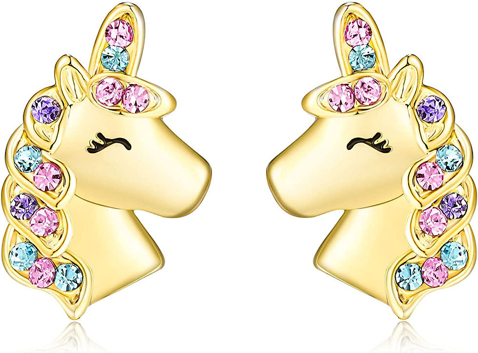 Thumbnail: UNGENT THEM Silver Unicorn Stud Earrings for Little Girls Hypoallergenic CZ Uni