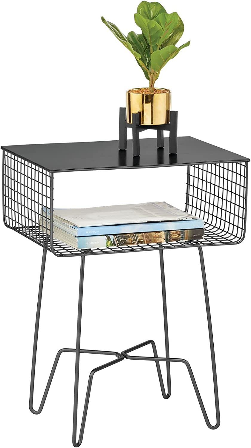 Thumbnail: mDesign Steel Side Table Nightstand with Storage Shelf Basket for Bedroom, Livi