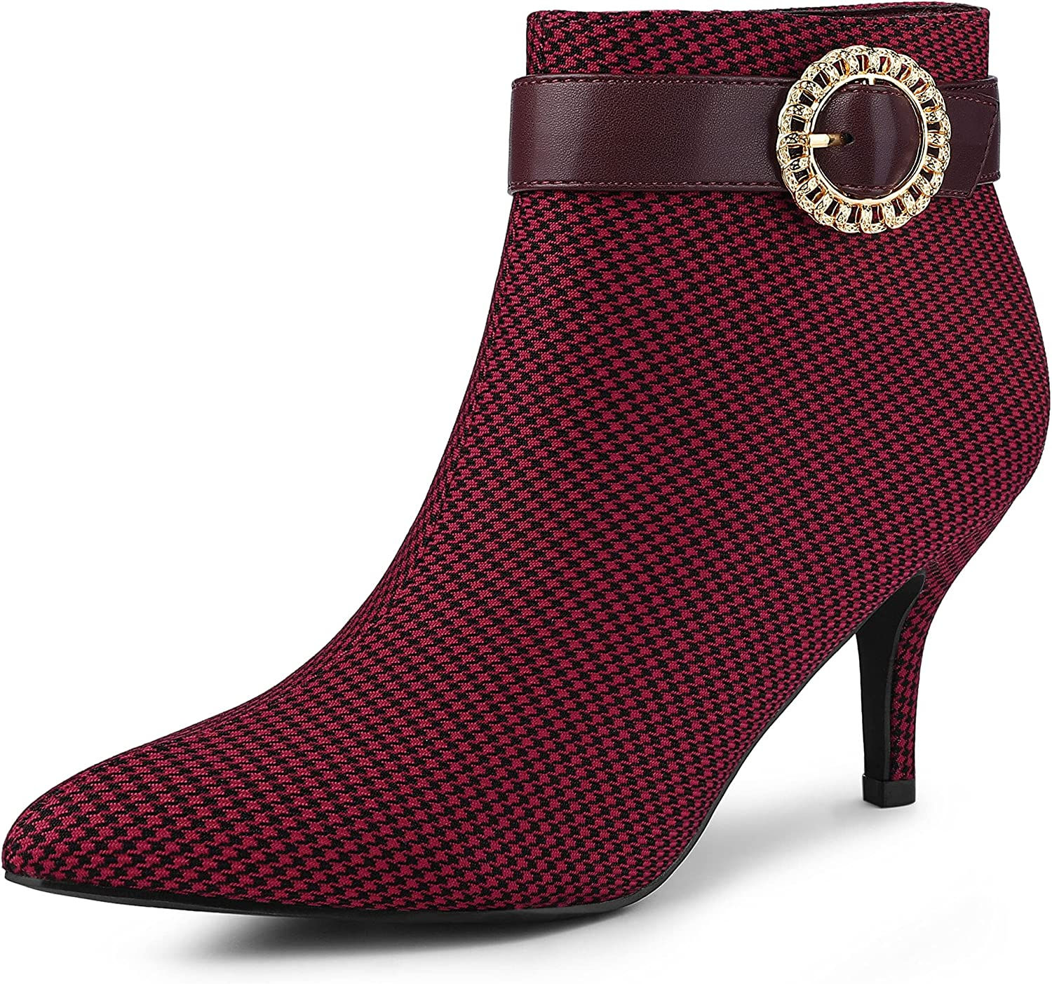 Allegra K Women's Buckle Plaid Stiletto Heels Houndstooth Ankle Boots
