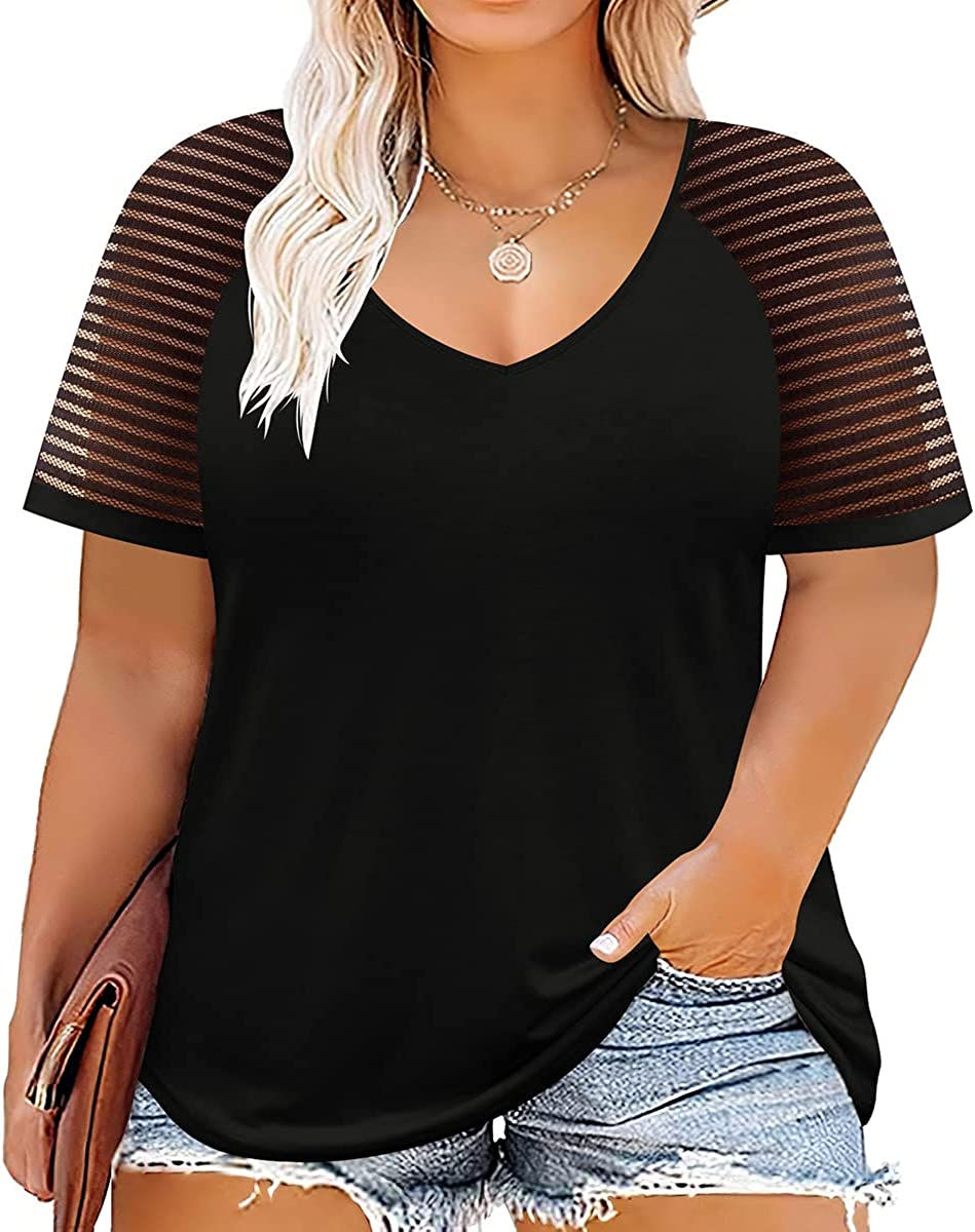 Thumbnail: TIYOMI Plus Size Tops for Women Tops Raglan Shirts Color Block V Neck Tunic Soi
