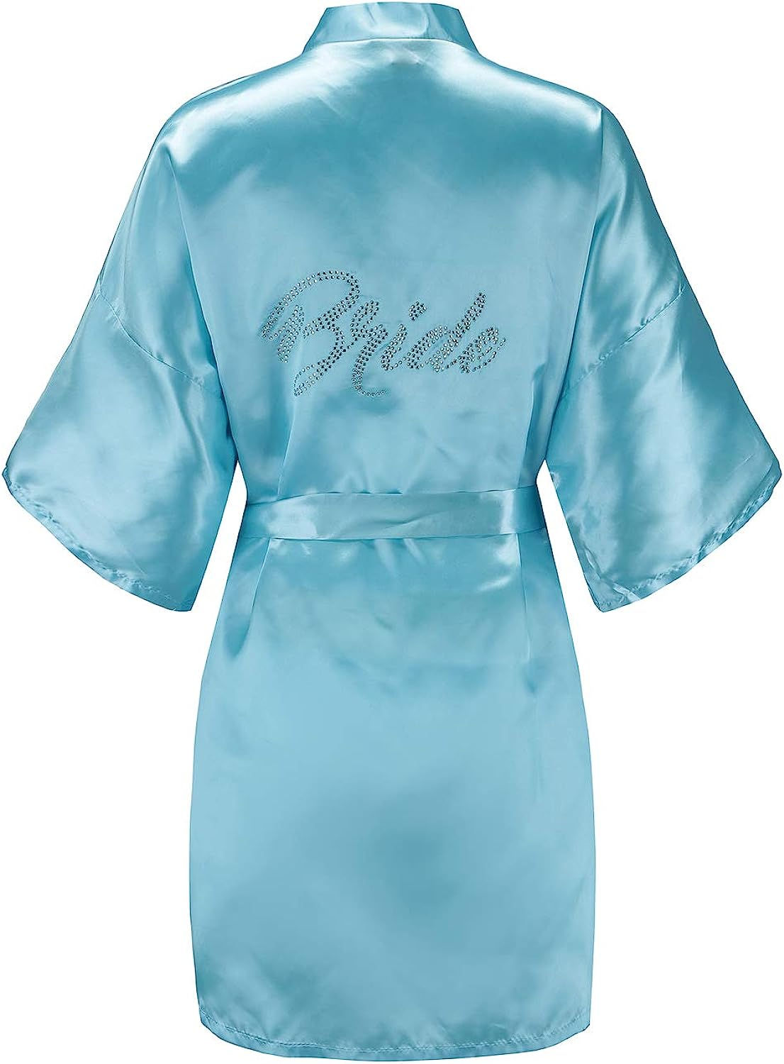 EPLAZA Women's One Size Silver Rhinestones Bride Bridesmaid Short Satin Robes f