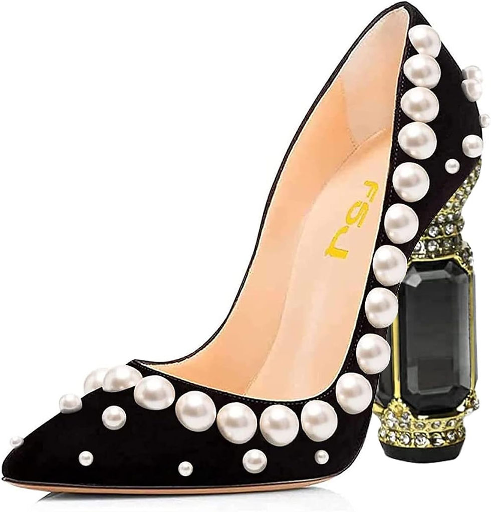 Thumbnail: FSJ Women Bridal Pointed Toe Chunky Block High Heel Crystal Pumps Slip on Weddi