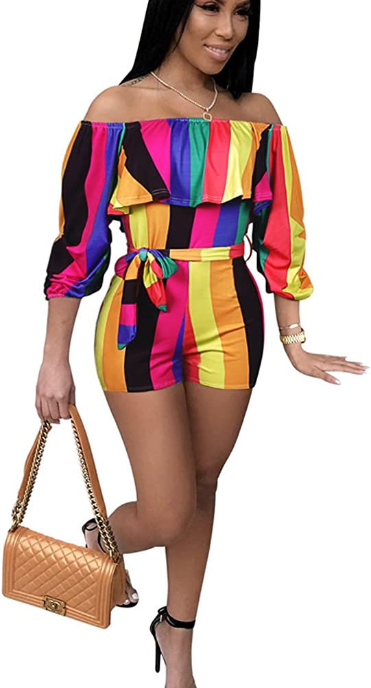 Thumbnail: Sexy Two Piece Shorts Set - African Floral Jumpsuits Rompers Vacation Club Outf