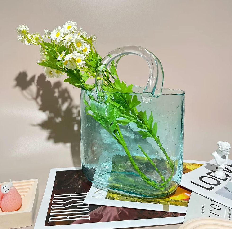 Thumbnail: Hewego Glass Purse Vases with Handle Design,Light Blue Glass Vases with Air Bub