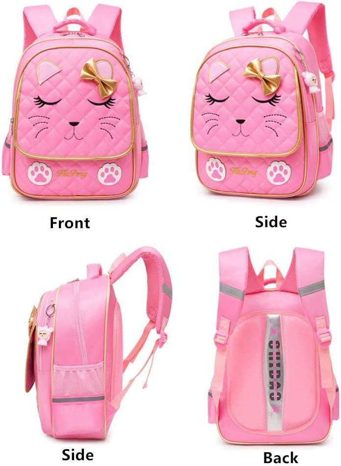 Thumbnail: Girls Rolling Backpack Trolley School Bags Cat Face Print Travel Wheeled Carry-