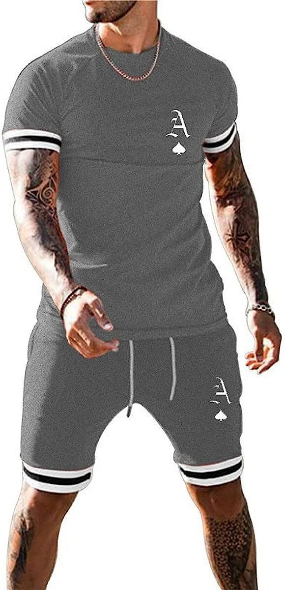 Thumbnail: MARLLCO Men's Summer Tracksuits 2 Piece Outfit Short Sleeve Shirt and Shorts Se