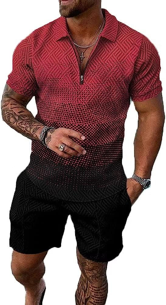 Thumbnail: BIRW Mens Short Sets 2 Piece Outfits Polo Shirt Fashion Summer Tracksuits Casua