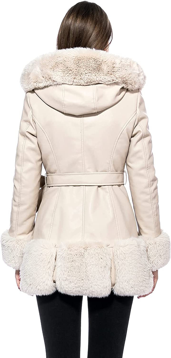 Thumbnail: GRAN ORIENTE Women's Faux Leather Jacket with Faux Fur Lining and Collar Warm W