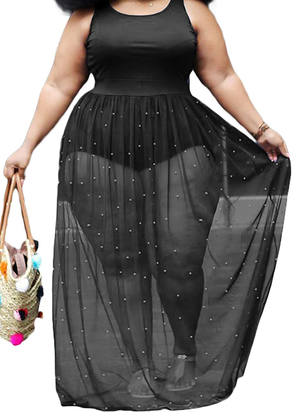 Thumbnail: KELOVEPAN Plus Size Womens Sheer Mesh Swimsuit Cover Ups Dress Short Sleeve See