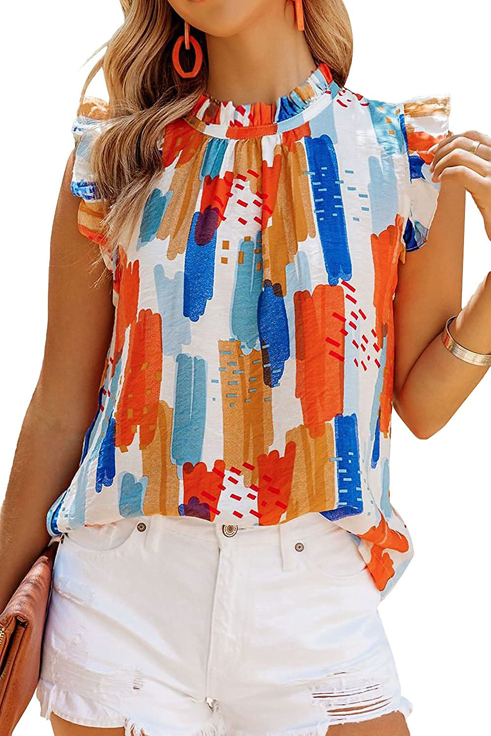 Thumbnail: Allimy Women Summer Ruffle Trim Neckline Tank Tops Double Lined Chiifon Blouses