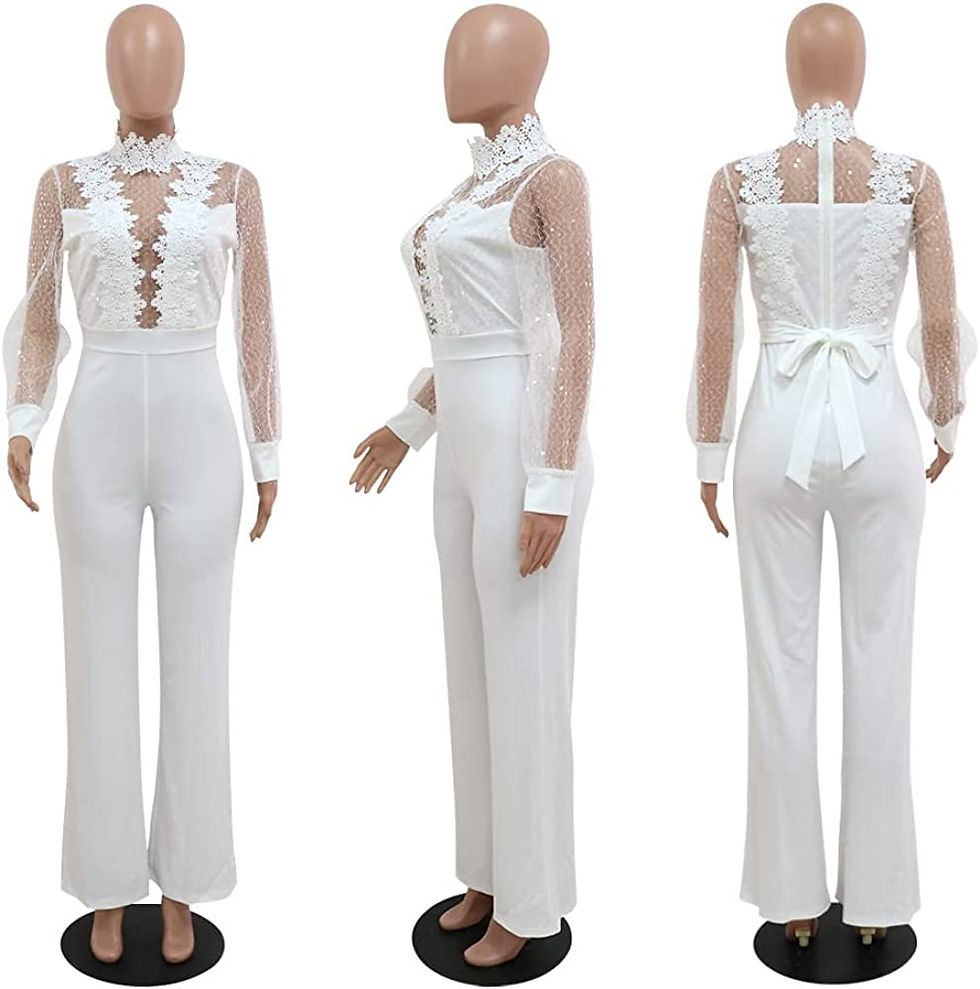 Thumbnail: clubsqueen Formal Jumpsuits for Women Lace Slim Long Jumpsuit Pants High Waist 