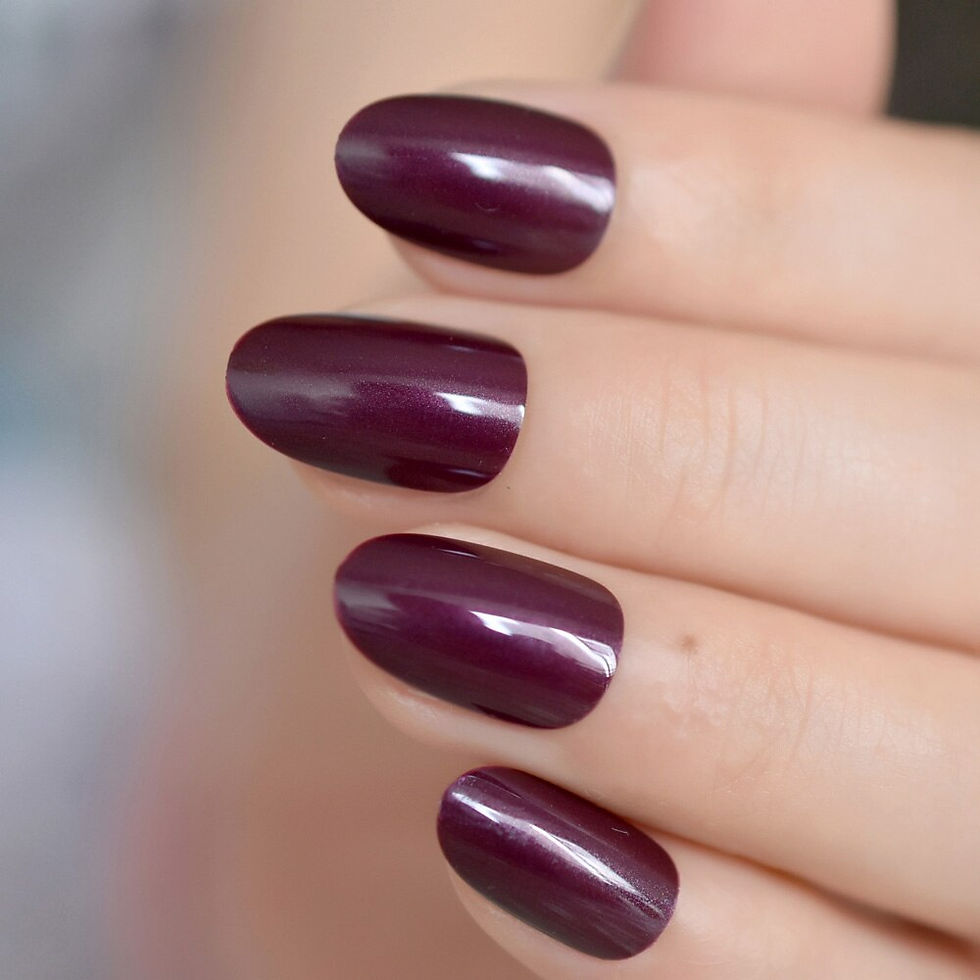 Thumbnail: Retro Dark Red  Medium Length Oval Press on Nail Tips Glitter Galaxy Adhesive