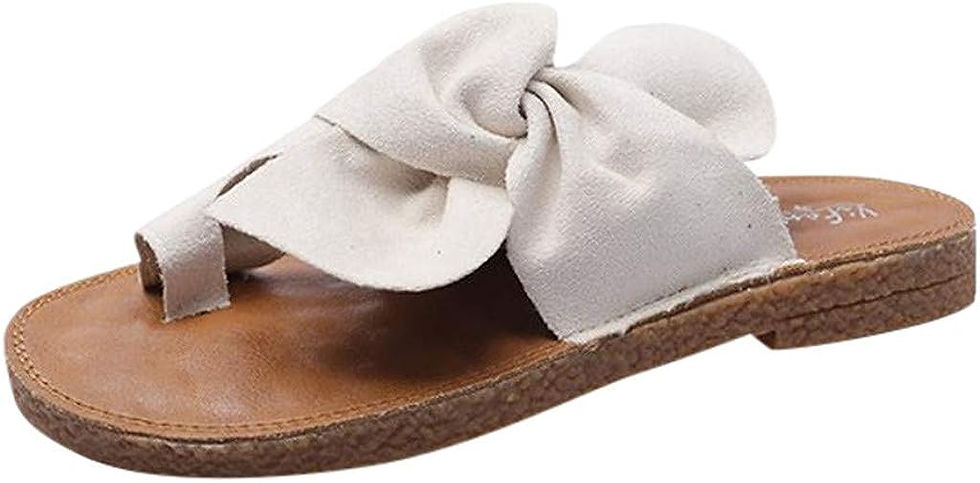 Thumbnail: Bowknot Toe Ring Flat Slides for Women Casual Sandals Beach Shoes Boho Slippers