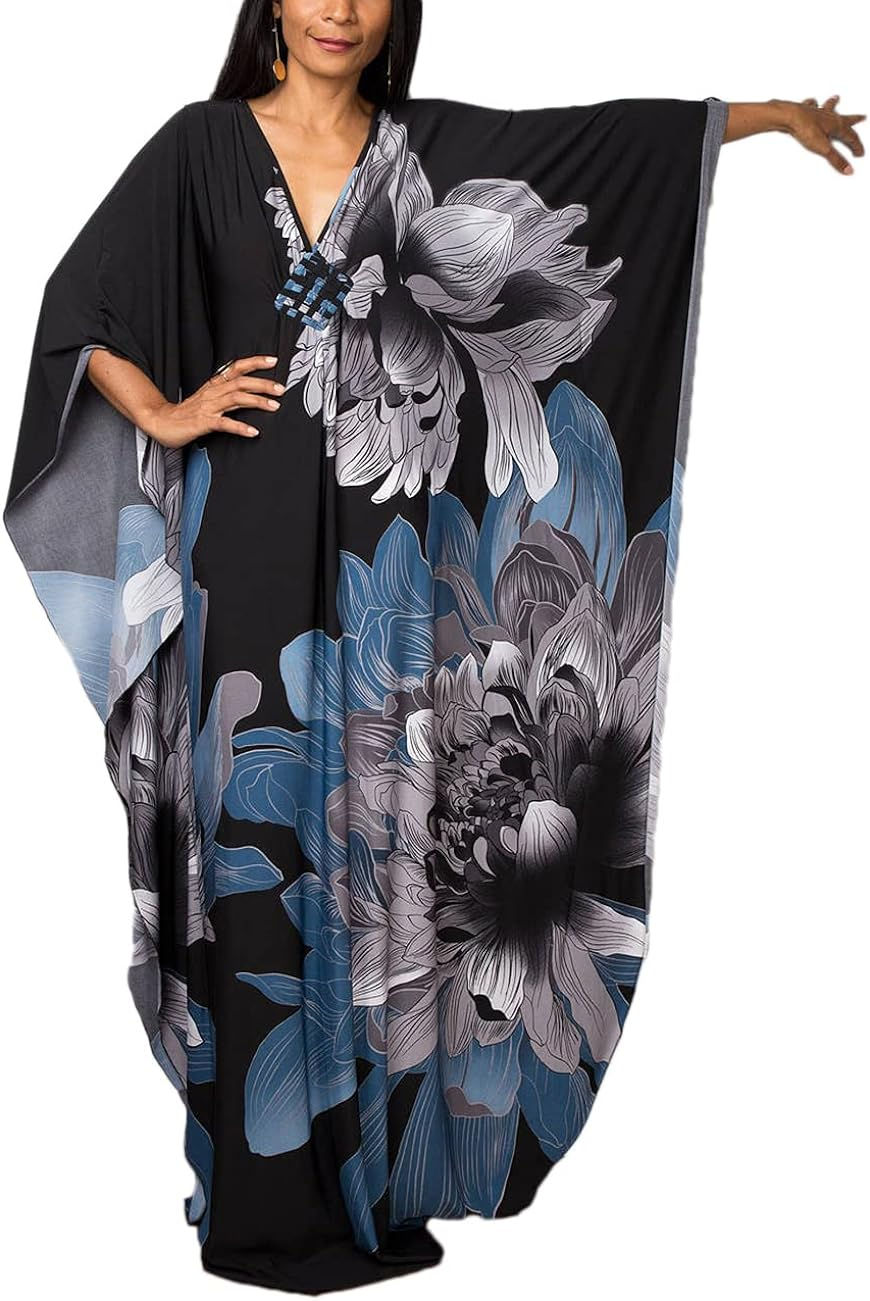 Thumbnail: Bsubseach Women Ethnic Print Kaftan Beach Dress Plus Size Swimsuit Cover Up