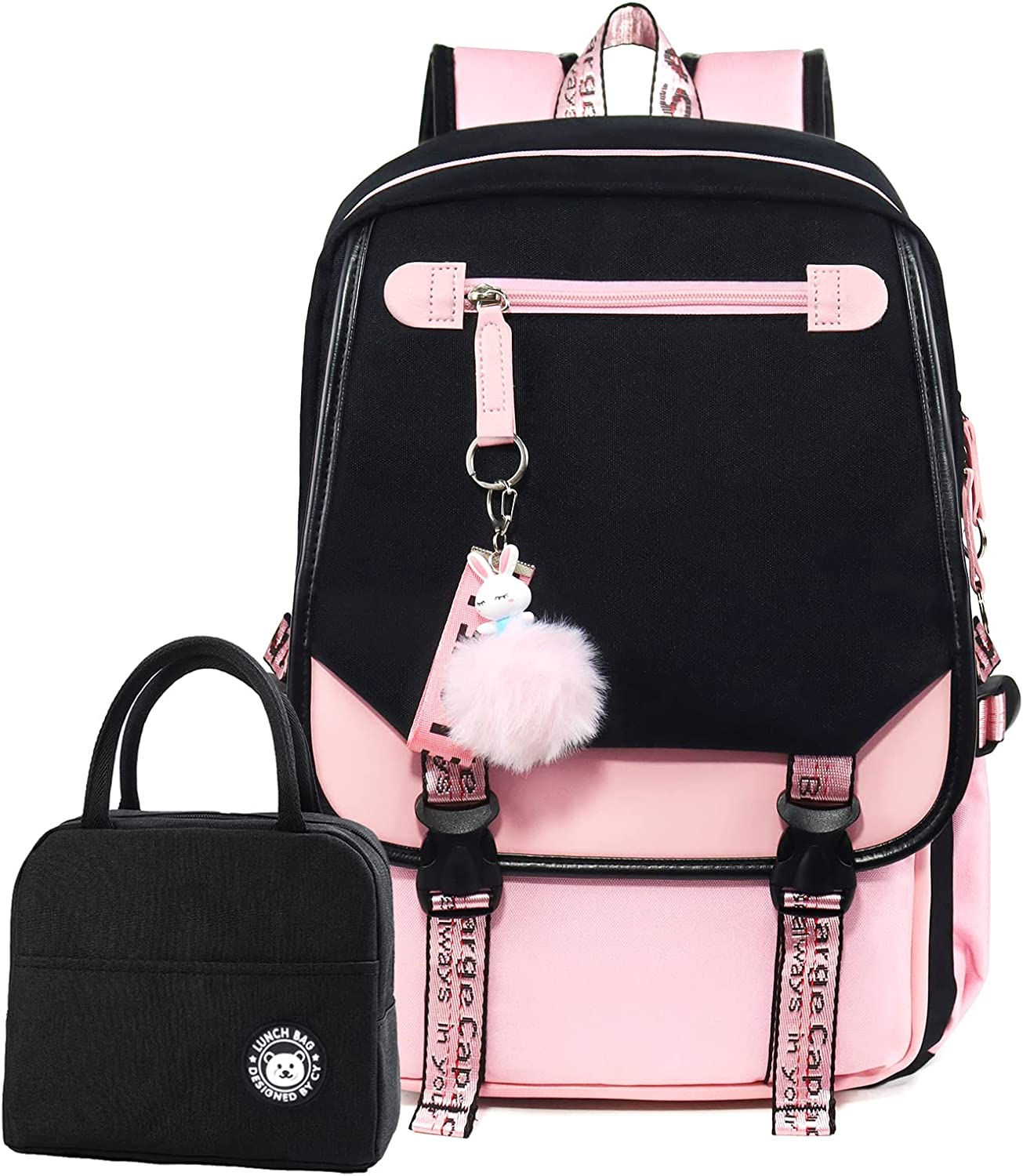 Bevalsa Backpack with Lunch Bag Bookbag Set for Girls Kids Student 21L Casual D