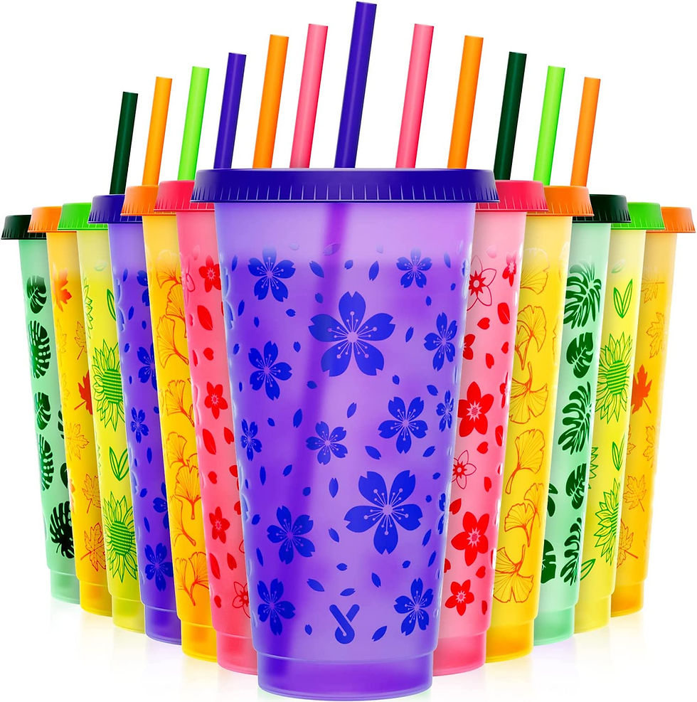 Thumbnail: Meoky Plastic Cups with Lids and Straws - 6 Pack 24 oz Color Changing Cups with