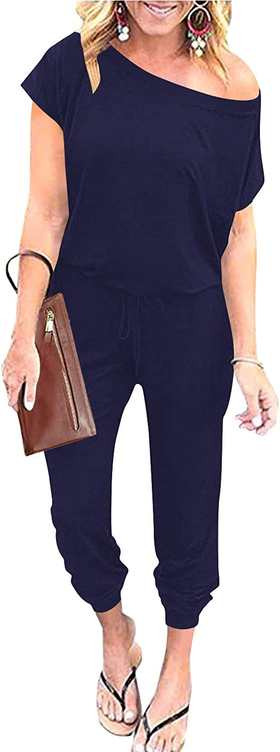 Thumbnail: ANRABESS Women's Loose Casual Off Shoulder Elastic Waist Stretchy Long Romper J