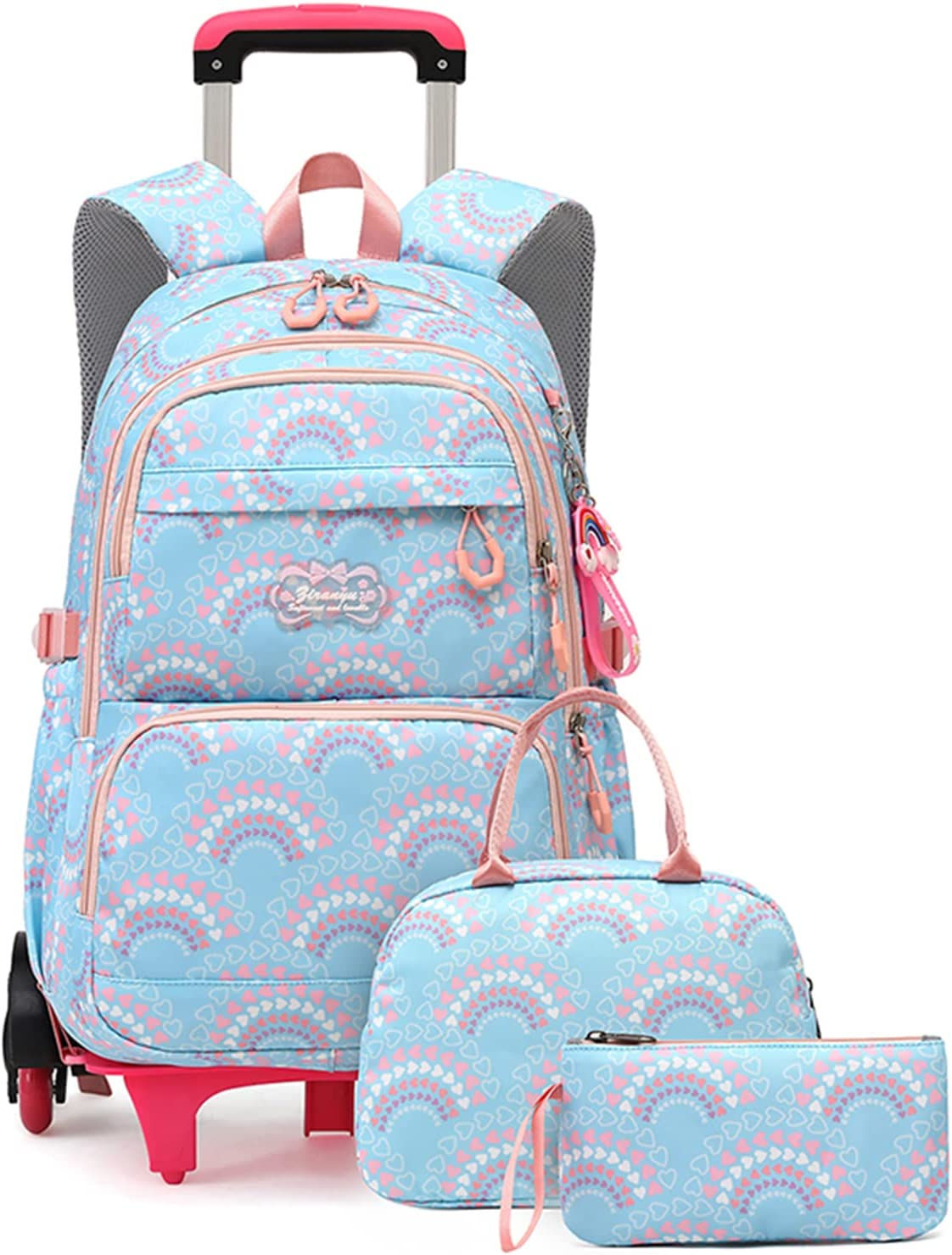 3PCS Girls Rolling Backpack Elementary Student Schoolbag Travel Trolley Bag Whe