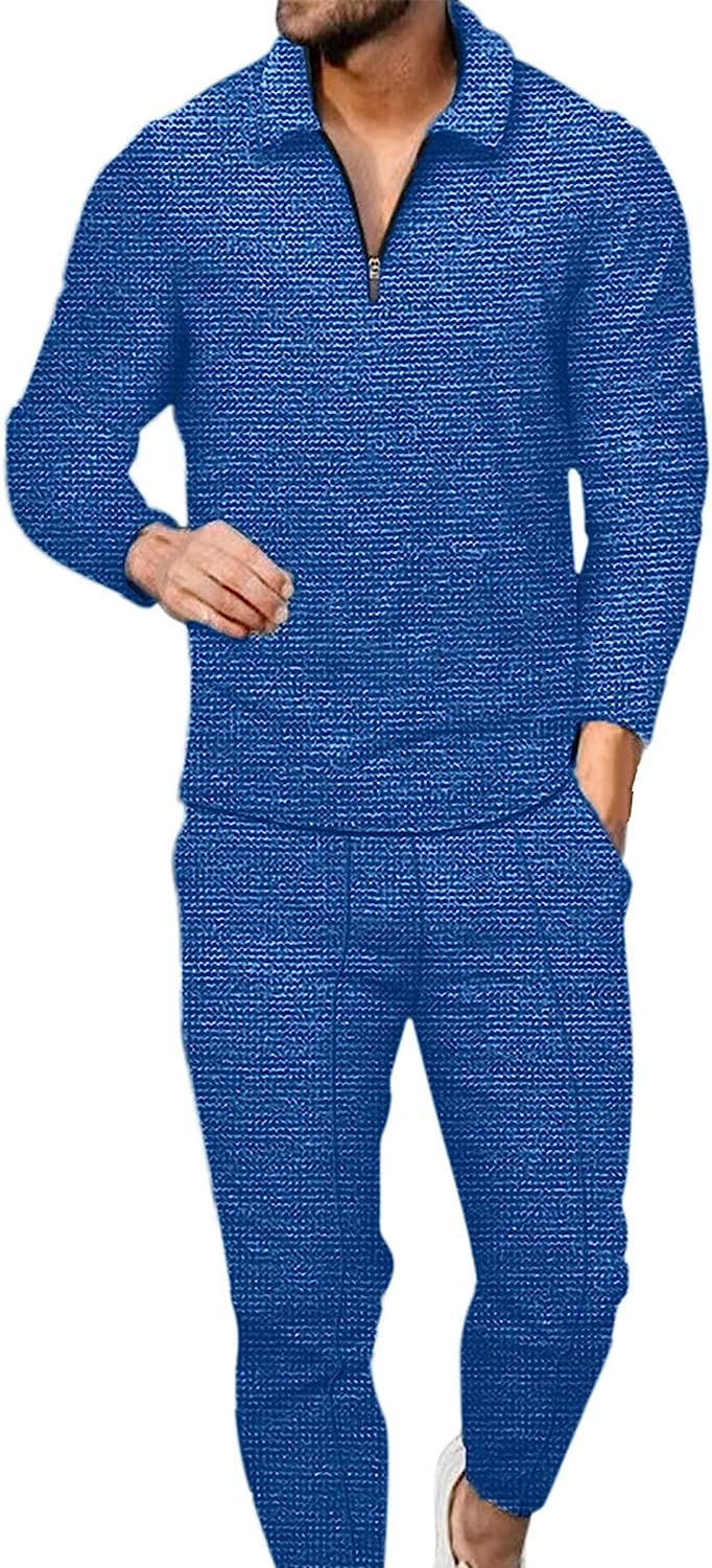 Thumbnail: BURWOF Men's Polo Sweatsuit Sets Long Sleeve 2 Piece Outfit Fashion Jogging Tra