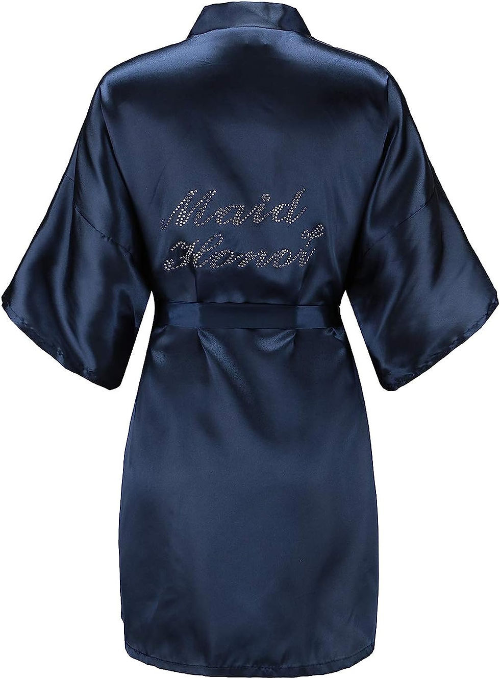 Thumbnail: EPLAZA Women's One Size Silver Rhinestones Bride Bridesmaid Short Satin Robes f
