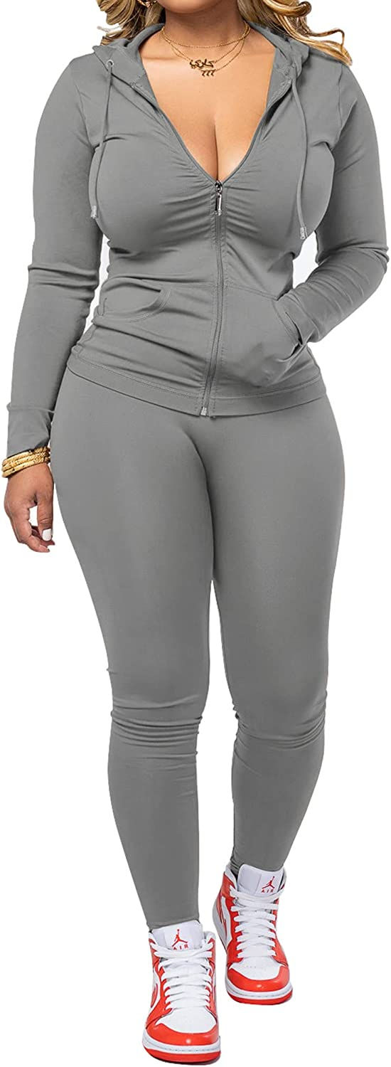 Thumbnail: PINSV Women Two Piece Outfits Workout Sets Bodycon Tracksuit Long Sleeve Zip Up